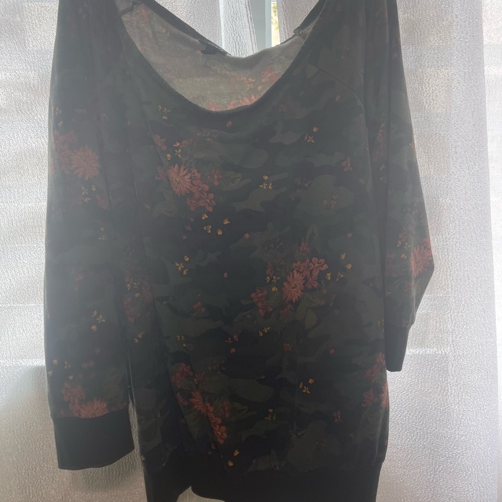 Camo and Floral Off Shoulder Sweatshirt